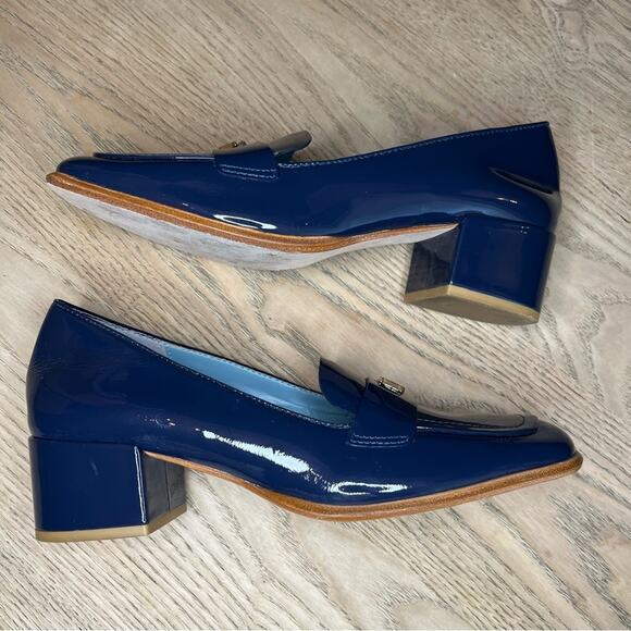 Frances Valentine Twiggy Loafer Navy Patent Leather Square Toe Women’s Size 8 - Picture 8 of 12